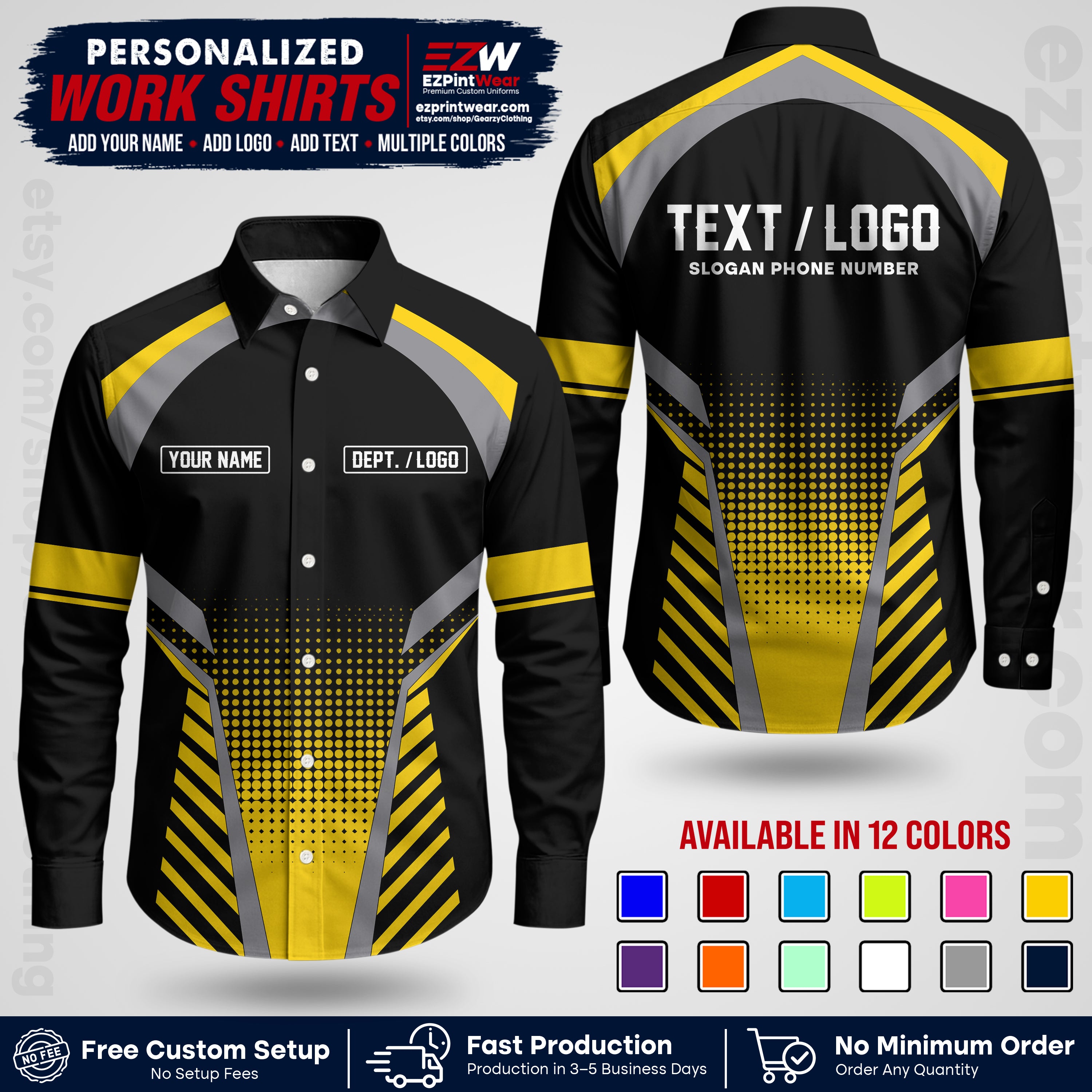 Custom All Over Print Work Uniform Shirt with Name, Logo & Text | Custom Hawaiian Shirt | Company Shirt | Employee Uniform UNF19