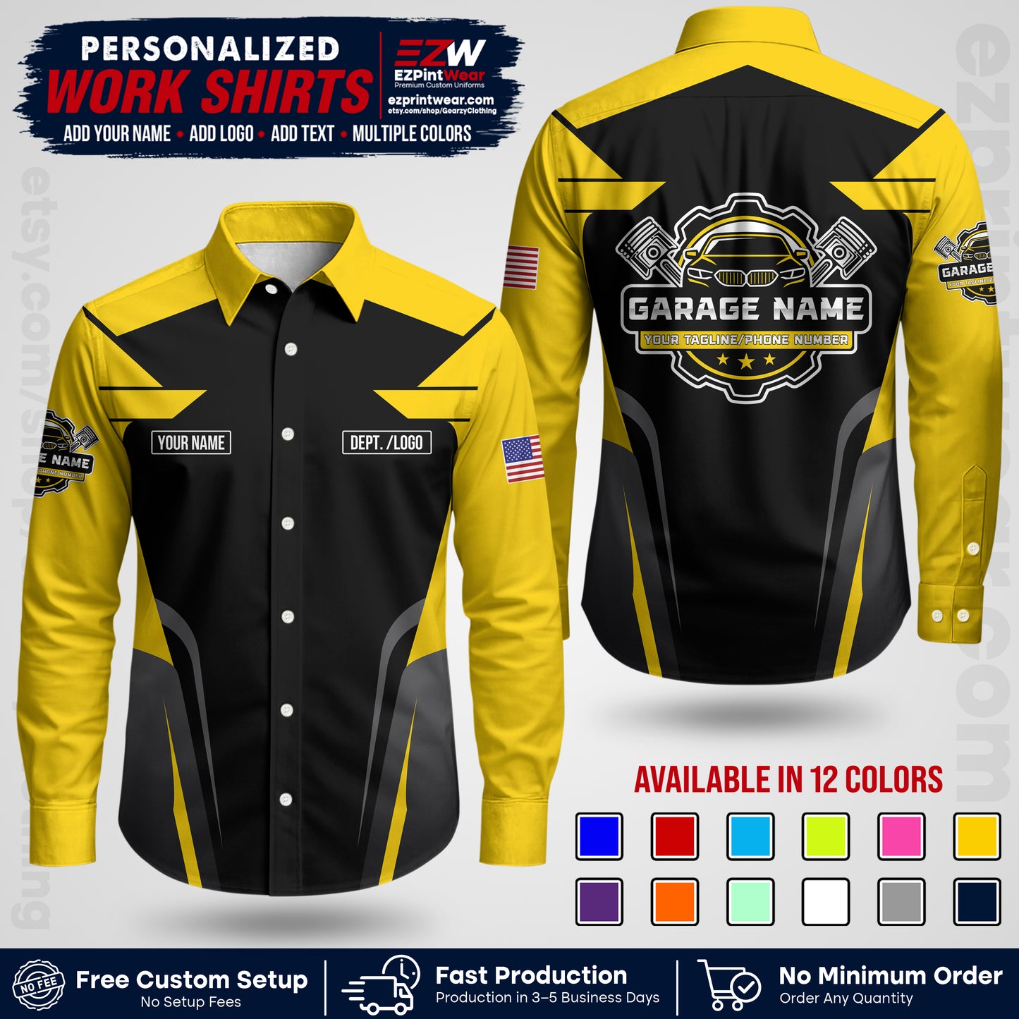Custom Mechanic Work Shirt with Name, Logo & Text | Auto Shop Uniform | Workwear MCN 04
