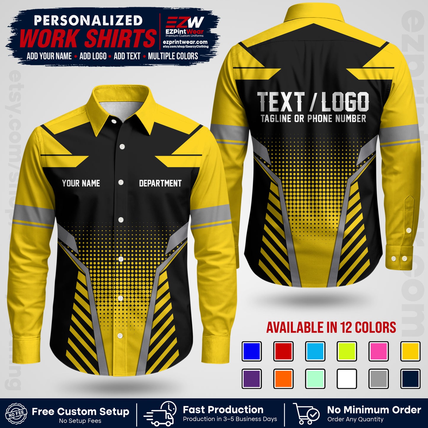 Custom All Over Print Work Uniform Shirt with Name, Logo & Text | Custom Hawaiian Shirt | Company Shirt | Employee Uniform UNF06
