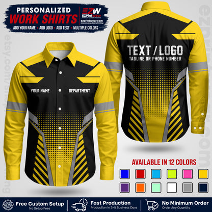 Custom All Over Print Work Uniform Shirt with Name, Logo & Text | Custom Hawaiian Shirt | Company Shirt | Employee Uniform UNF06