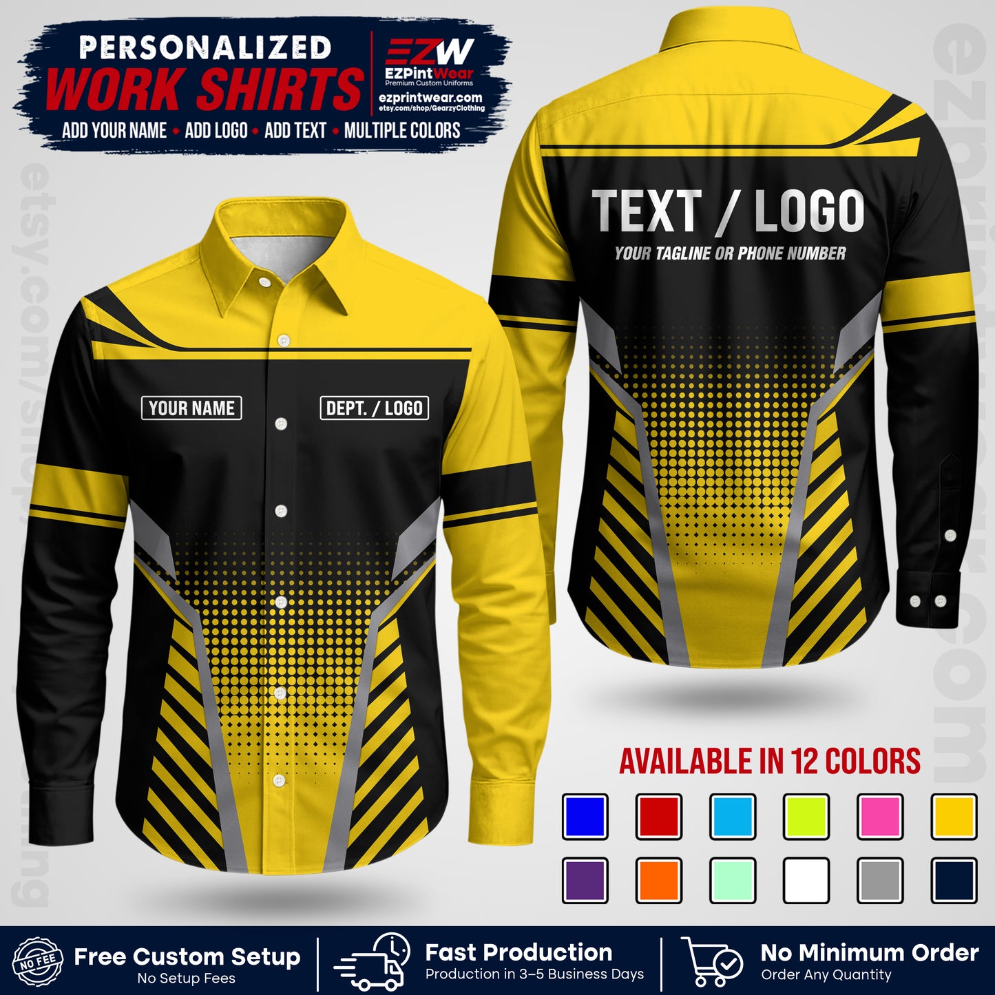 Custom All Over Print Work Uniform Shirt with Name, Logo & Text | Custom Hawaiian Shirt | Company Shirt | Employee Uniform UNF08
