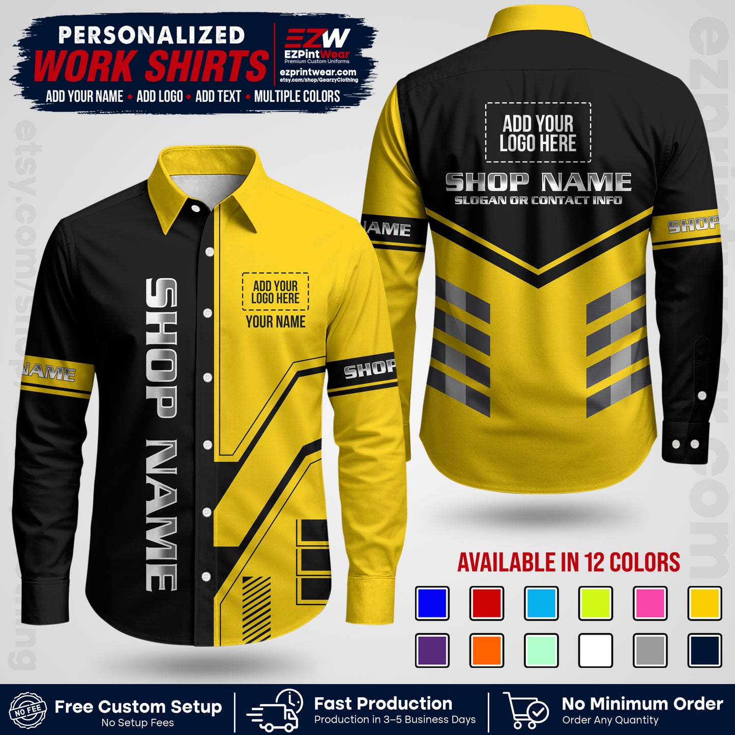 Custom All Over Print Work Uniform Shirt with Name, Logo & Text | Custom Hawaiian Shirt | Company Shirt | Employee Uniform UNF11