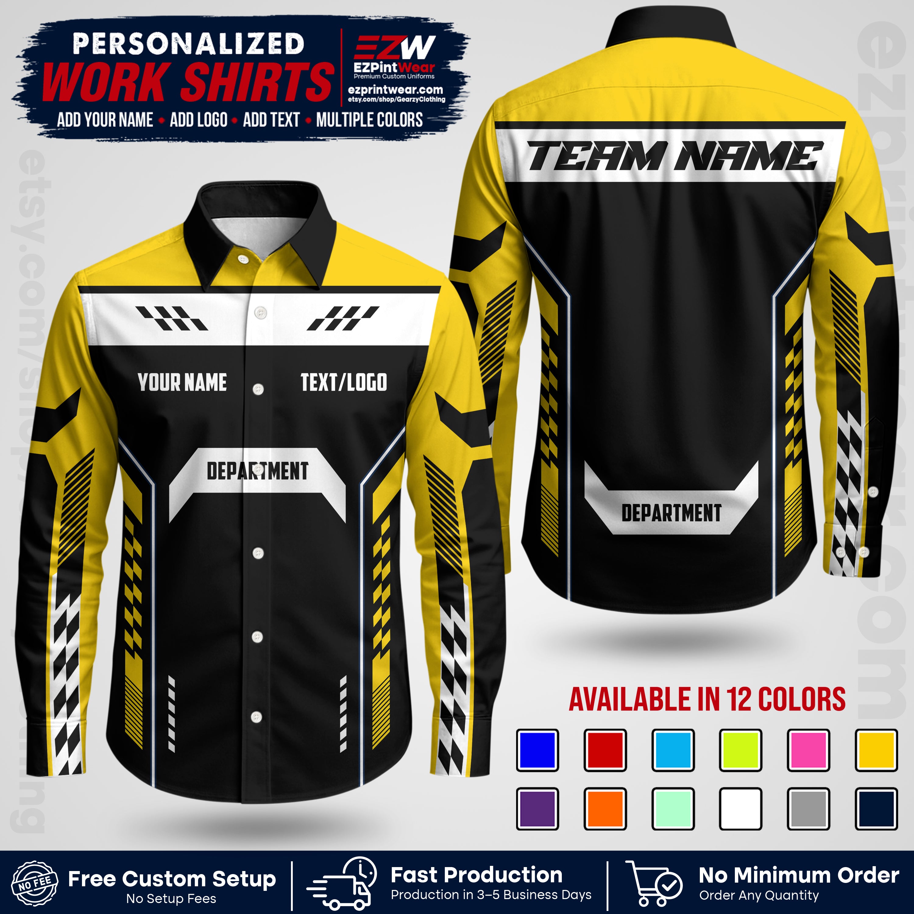 Custom All Over Print Work Uniform Shirt with Name, Logo & Text | Custom Hawaiian Shirt | Company Shirt | Employee Uniform UNF18