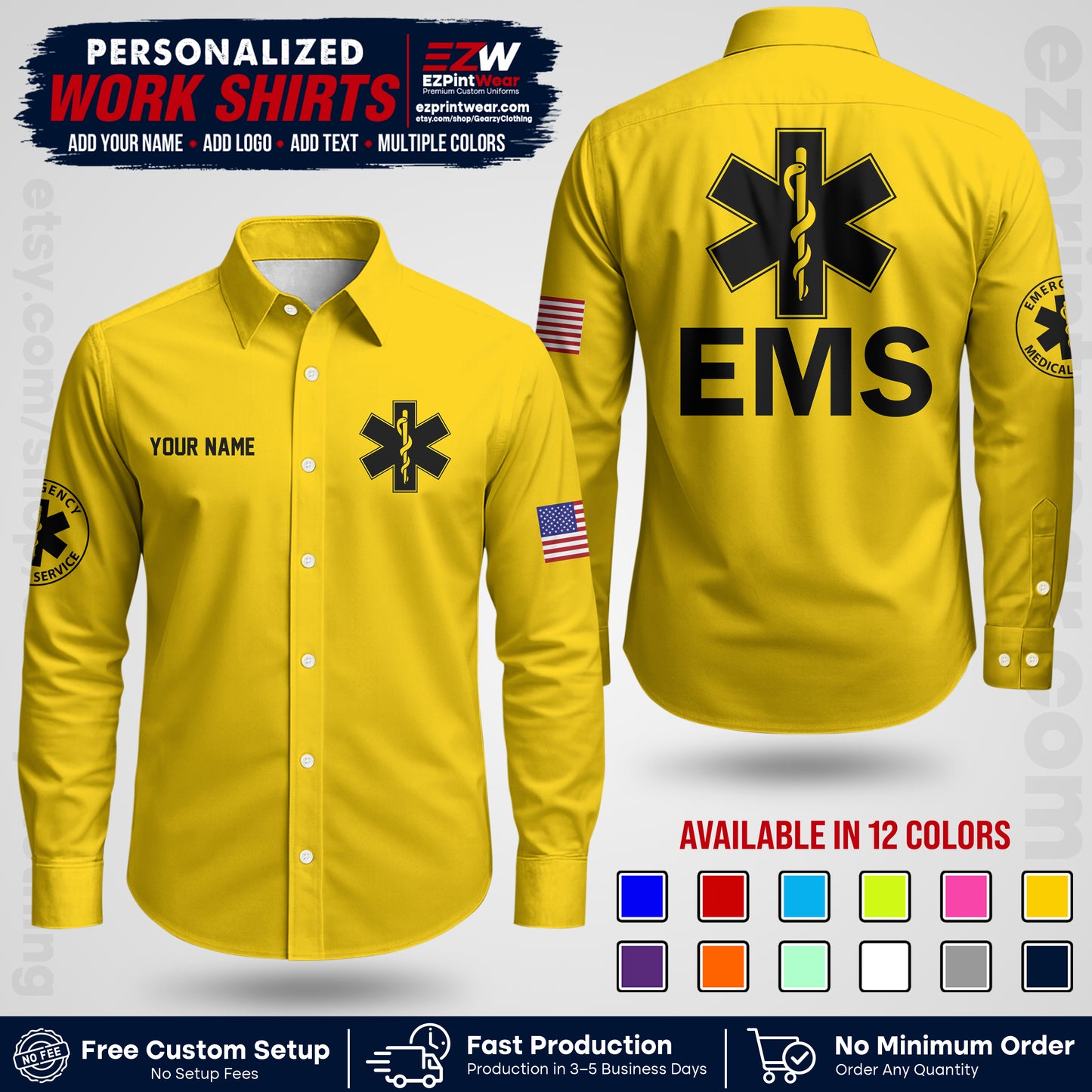 Custom EMS Shirt with Name, Logo & Text | EMS Team Uniform | First Responder Workwear EMSU02