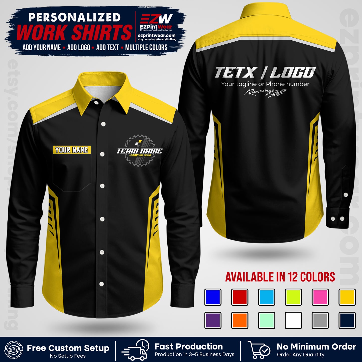 Custom Racing Shirt with Name, Logo & Text | Race Team Uniform | Crew Apparel RC07