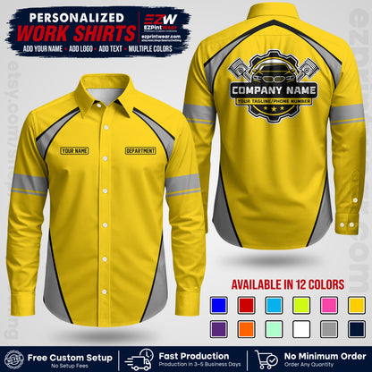 Custom Mechanic Work Shirt with Name, Logo & Text | Auto Shop Uniform | Workwear MCN 09