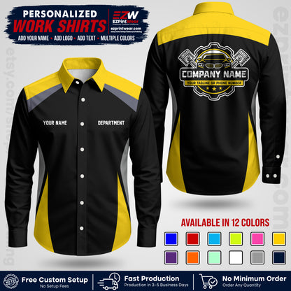 Custom Mechanic Work Shirt with Name, Logo & Text | Auto Shop Uniform | Workwear MCN 08