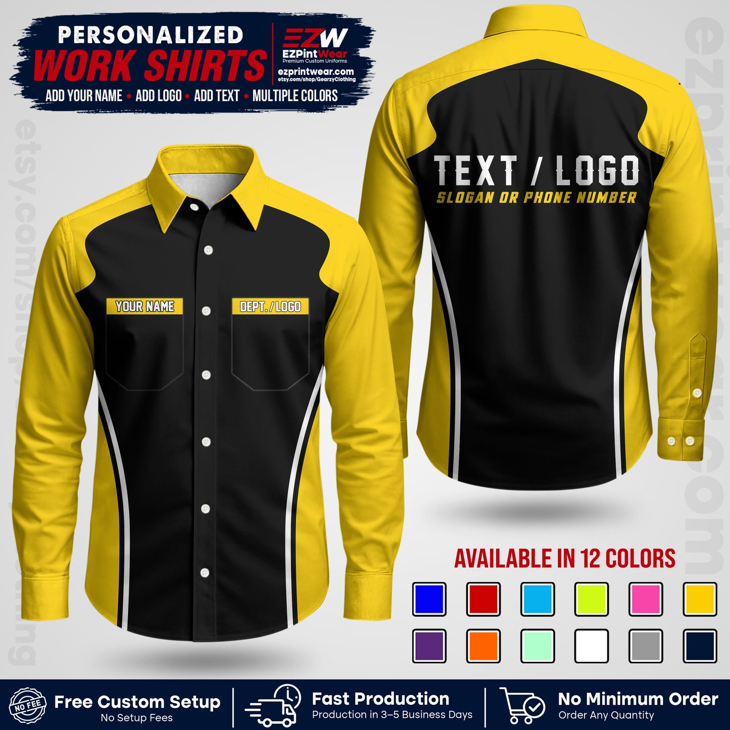 Custom All Over Print Work Uniform Shirt with Name, Logo & Text | Custom Hawaiian Shirt | Company Shirt | Employee Uniform UNF16