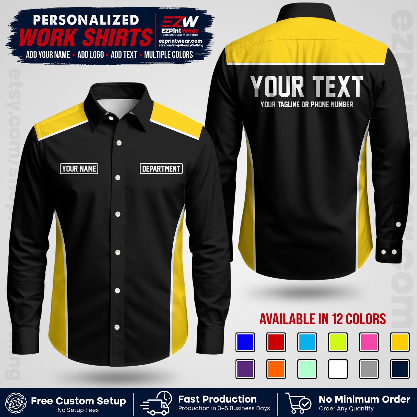 Custom All Over Print Work Uniform Shirt with Name, Logo & Text | Custom Hawaiian Shirt | Company Shirt | Employee Uniform UNF12