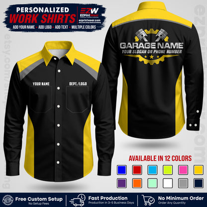 Custom Mechanic Work Shirt with Name, Logo & Text | Auto Shop Uniform | Workwear MCN 06