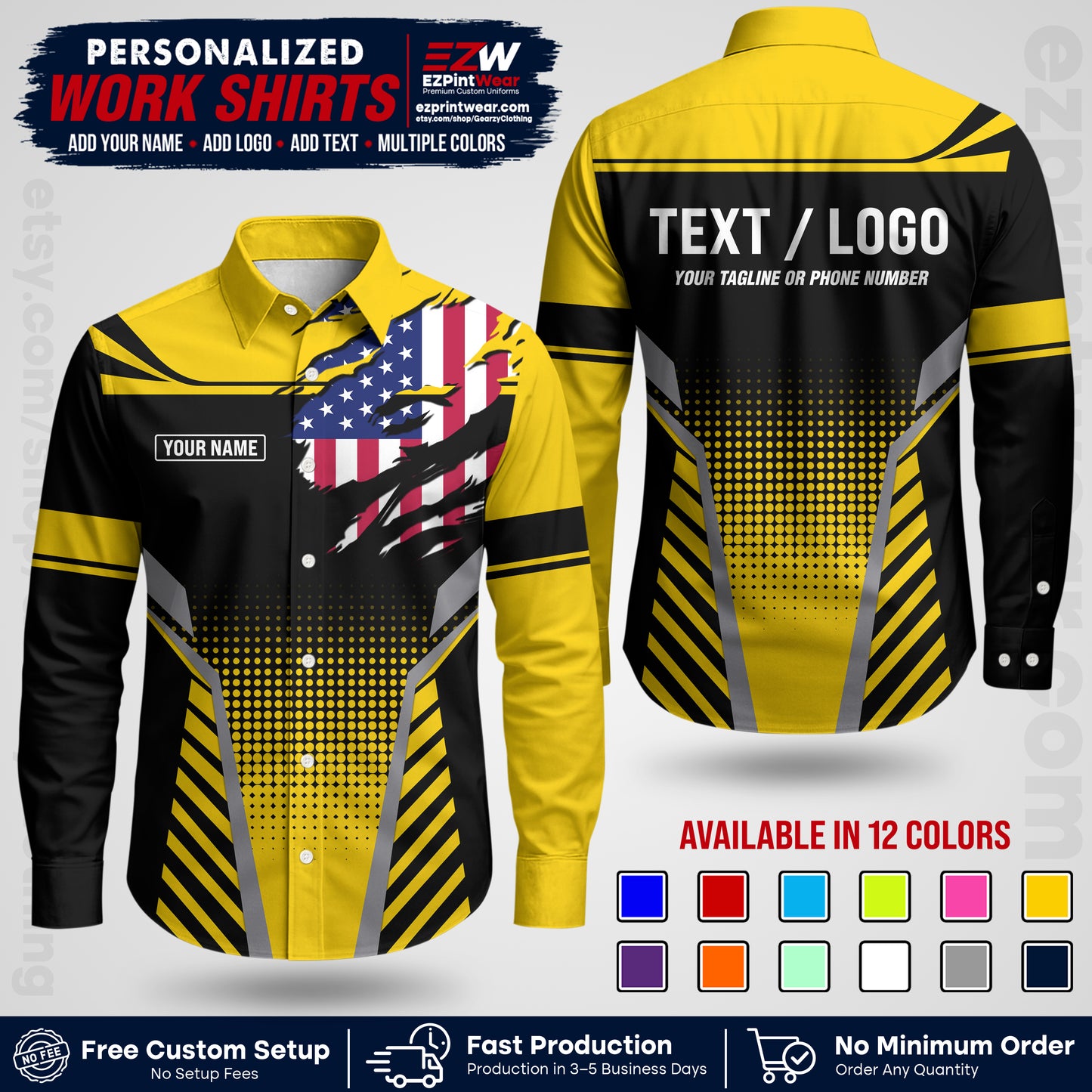Custom All Over Print Work Uniform Shirt with Name, Logo & Text | Custom Hawaiian Shirt | Company Shirt | Employee Uniform UNF07