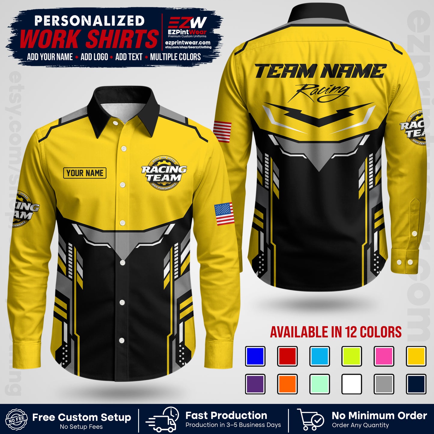Custom Racing Shirt with Name, Logo & Text | Race Team Uniform | Crew Apparel RC11