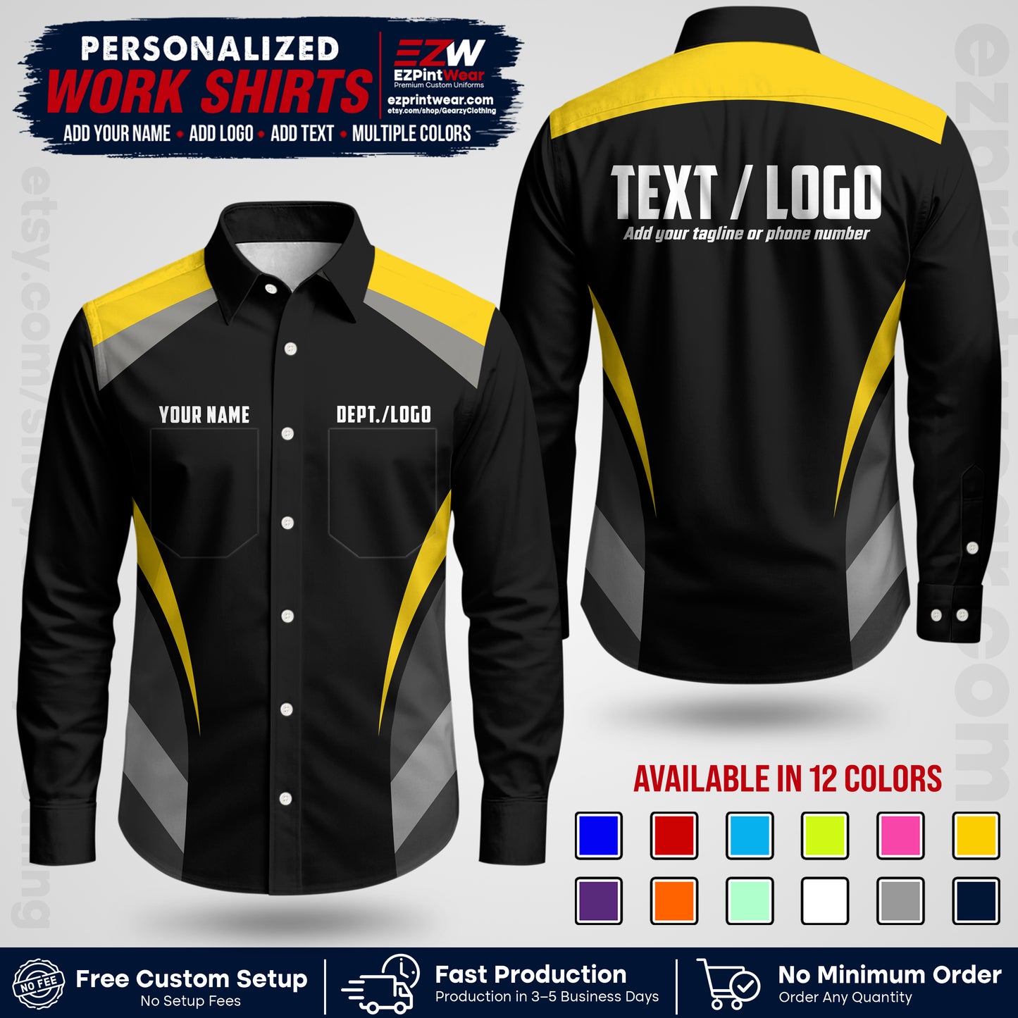 Custom All Over Print Work Uniform Shirt with Name, Logo & Text | Custom Hawaiian Shirt | Company Shirt | Employee Uniform UNF03