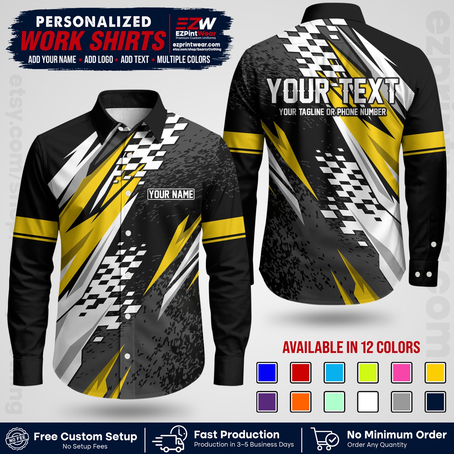 Custom Racing Shirt with Name, Logo & Text | Race Team Uniform | Crew Apparel RC03