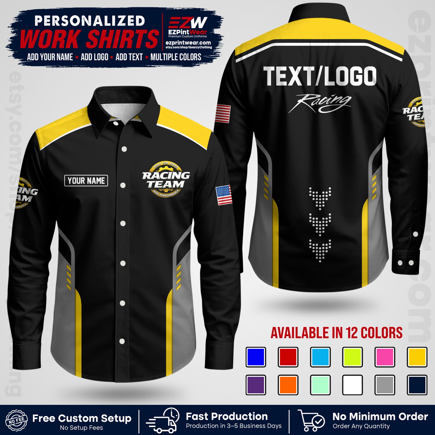Custom Racing Shirt with Name, Logo & Text | Race Team Uniform | Crew Apparel RC09