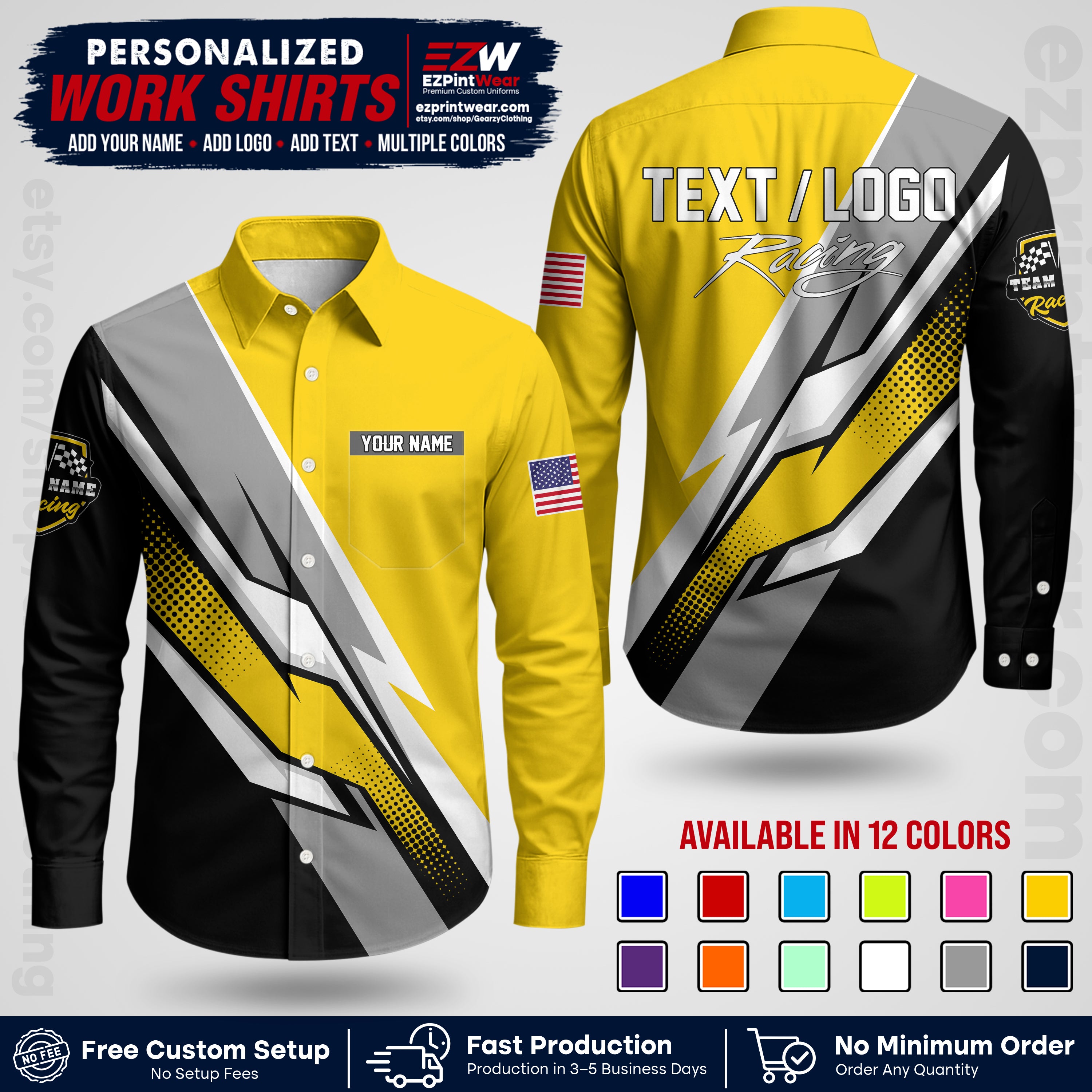 Custom Racing Shirt with Name, Logo & Text | Race Team Uniform | Crew Apparel RC01