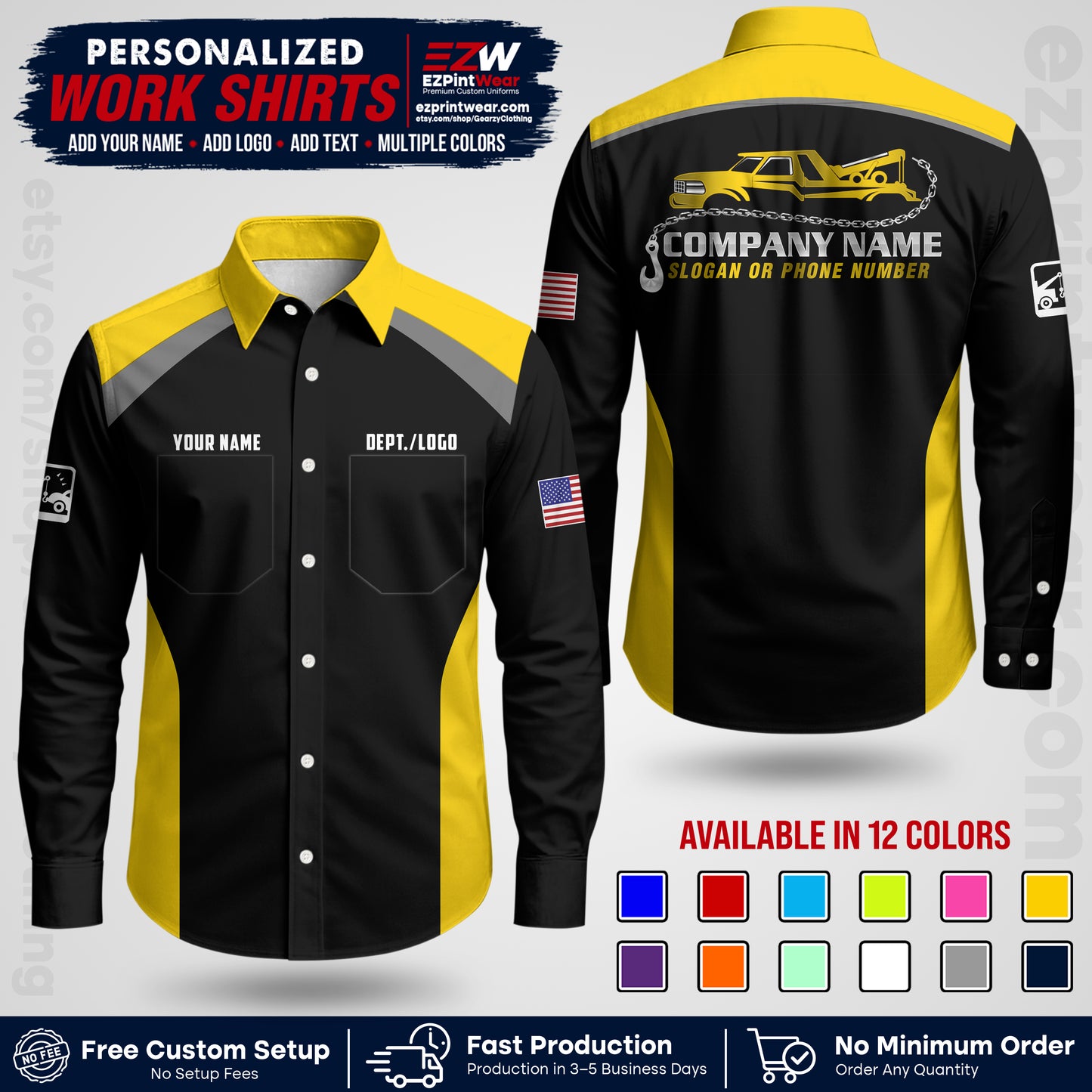 Custom Towing Shirt with Name, Logo & Text | Towing Company Uniform | Workwear TW01