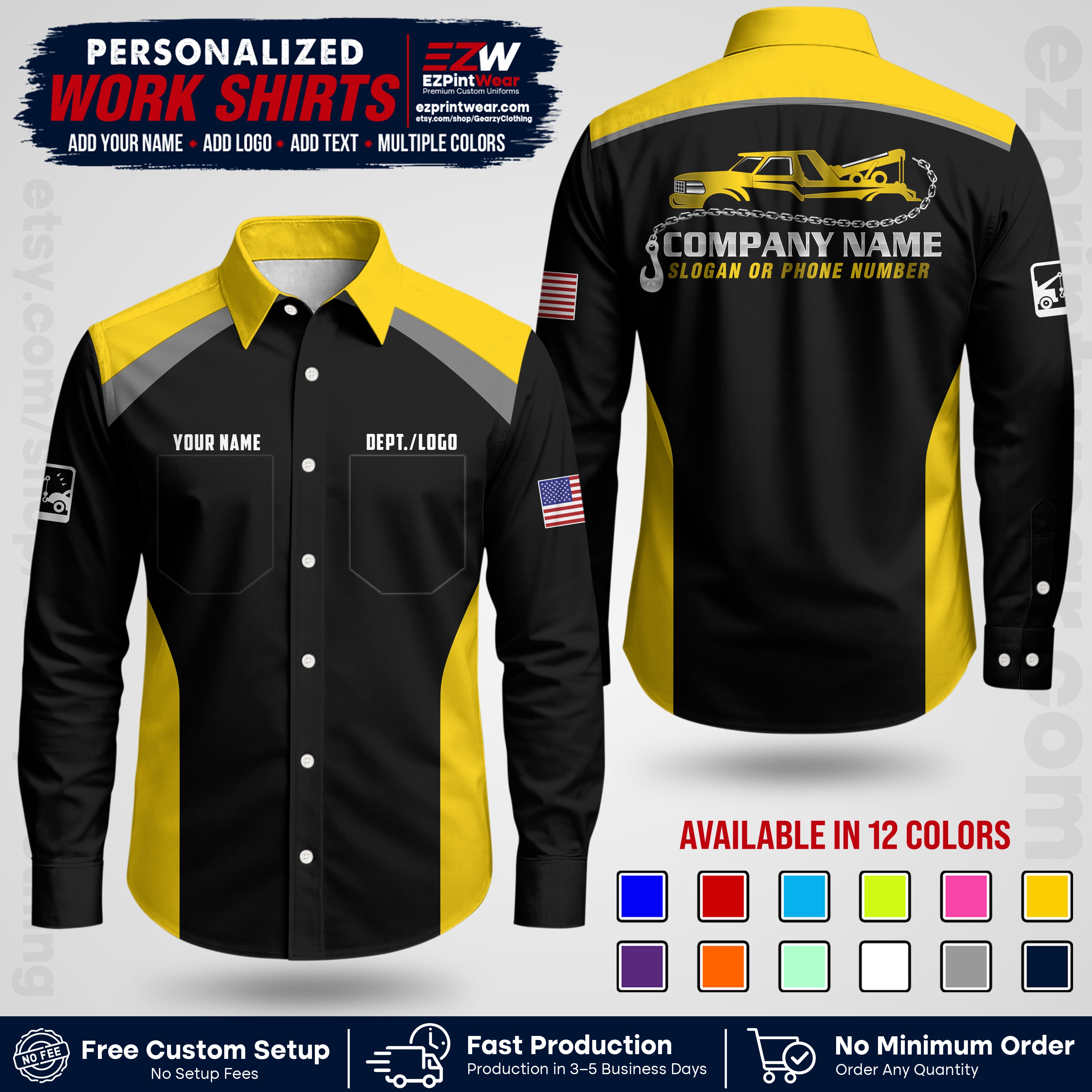 Custom Towing Shirt with Name, Logo & Text | Towing Company Uniform | Workwear TW01