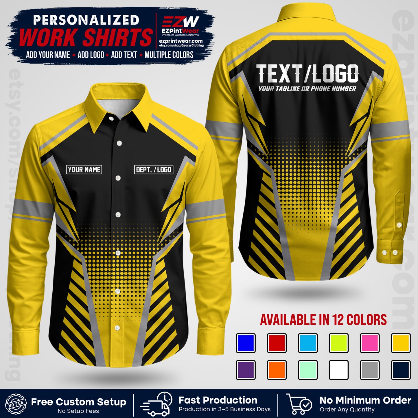 Custom All Over Print Work Uniform Shirt with Name, Logo & Text | Custom Hawaiian Shirt | Company Shirt | Employee Uniform UNF14