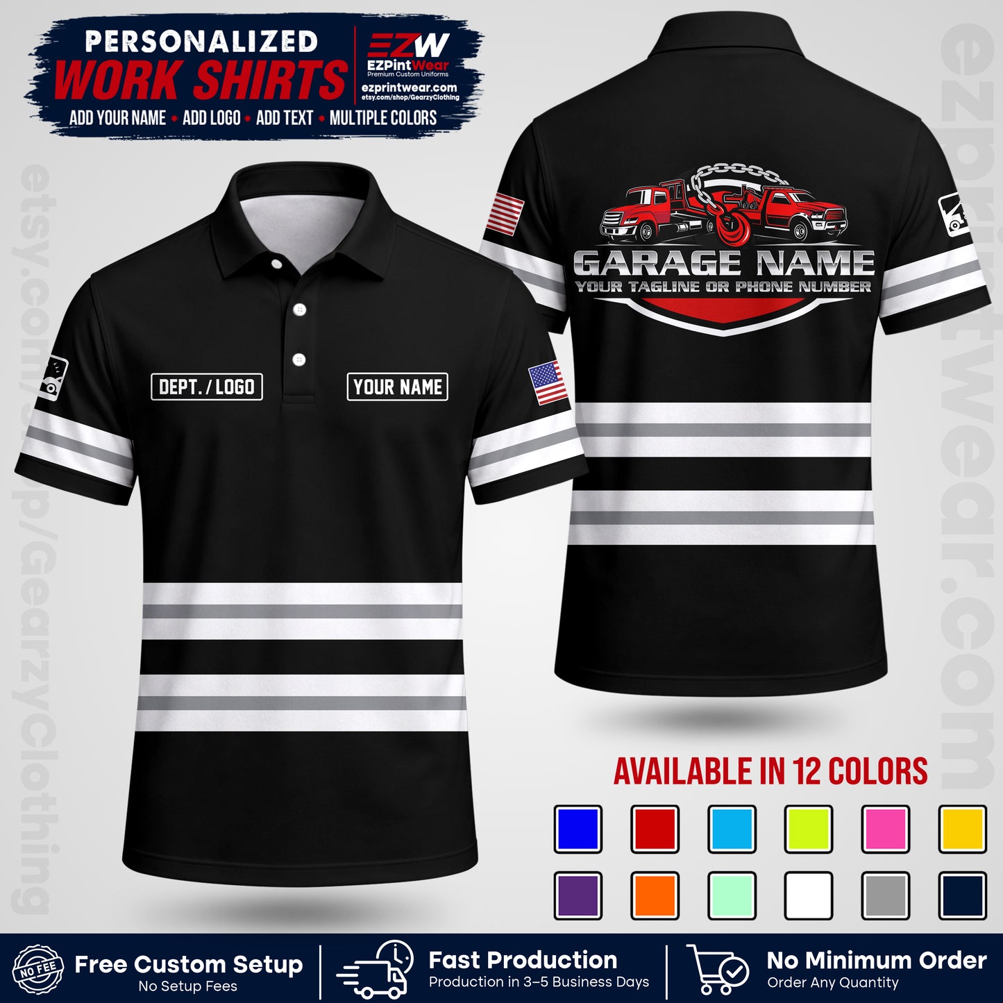 Custom Towing Workwear Uniform | Personalized Tow Truck Shirt | Non-Reflective Safety Stripe Apparel | Custom Towing Shirt | Tow Truck Apparel TW03