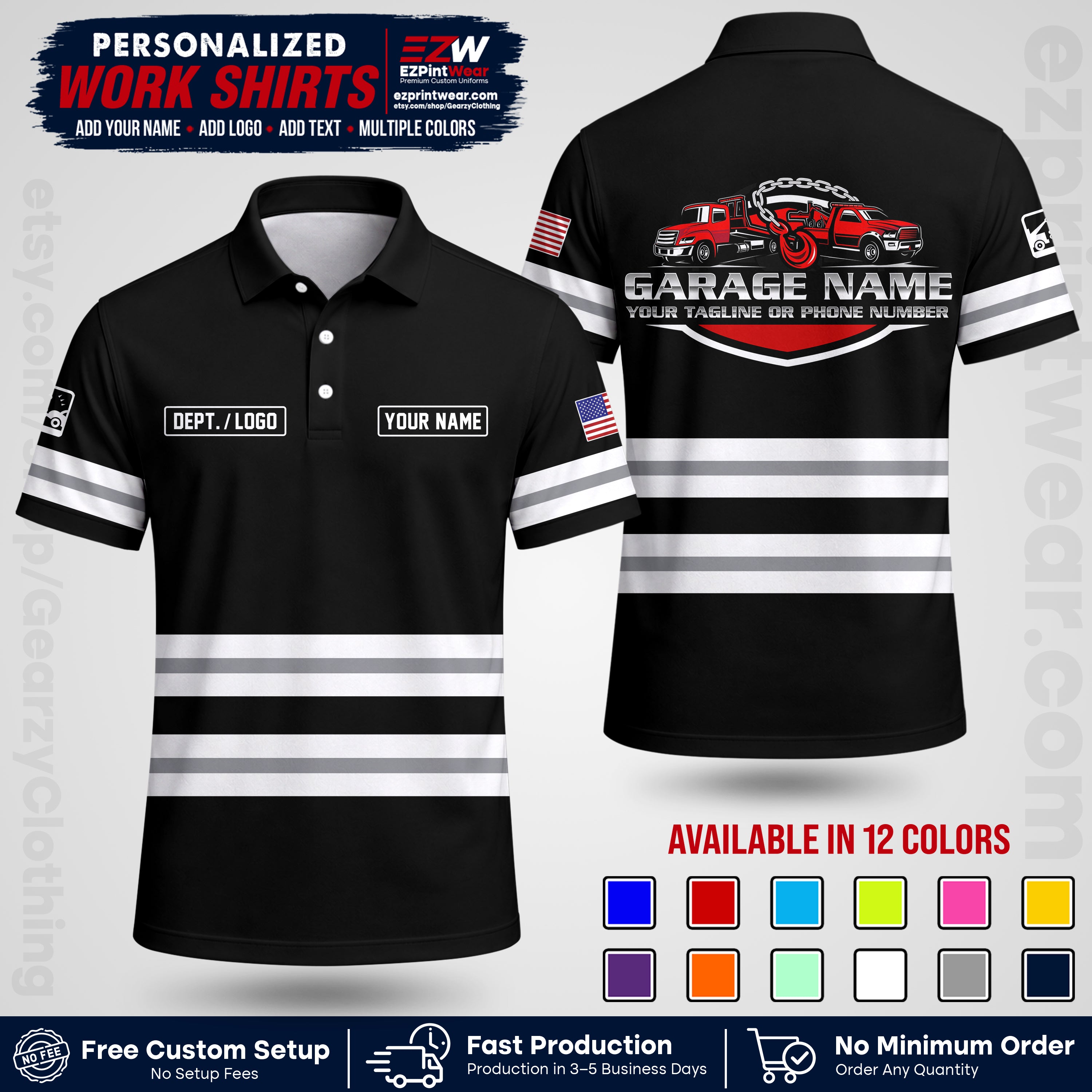 Custom Towing Workwear Uniform | Personalized Tow Truck Shirt | Non-Reflective Safety Stripe Apparel | Custom Towing Shirt | Tow Truck Apparel TW03