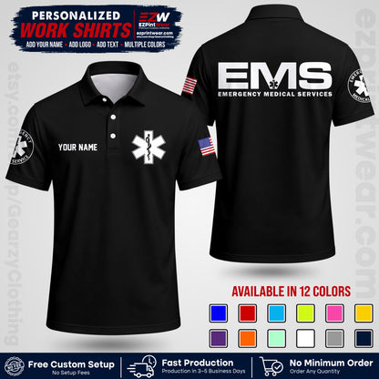 Custom EMS Shirt with Name, Logo & Text | EMS Team Uniform | First Responder Workwear EMSU01