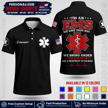 Custom EMS Shirt with Name, Logo & Text | EMS Team Uniform | First Responder Workwear EMSU05