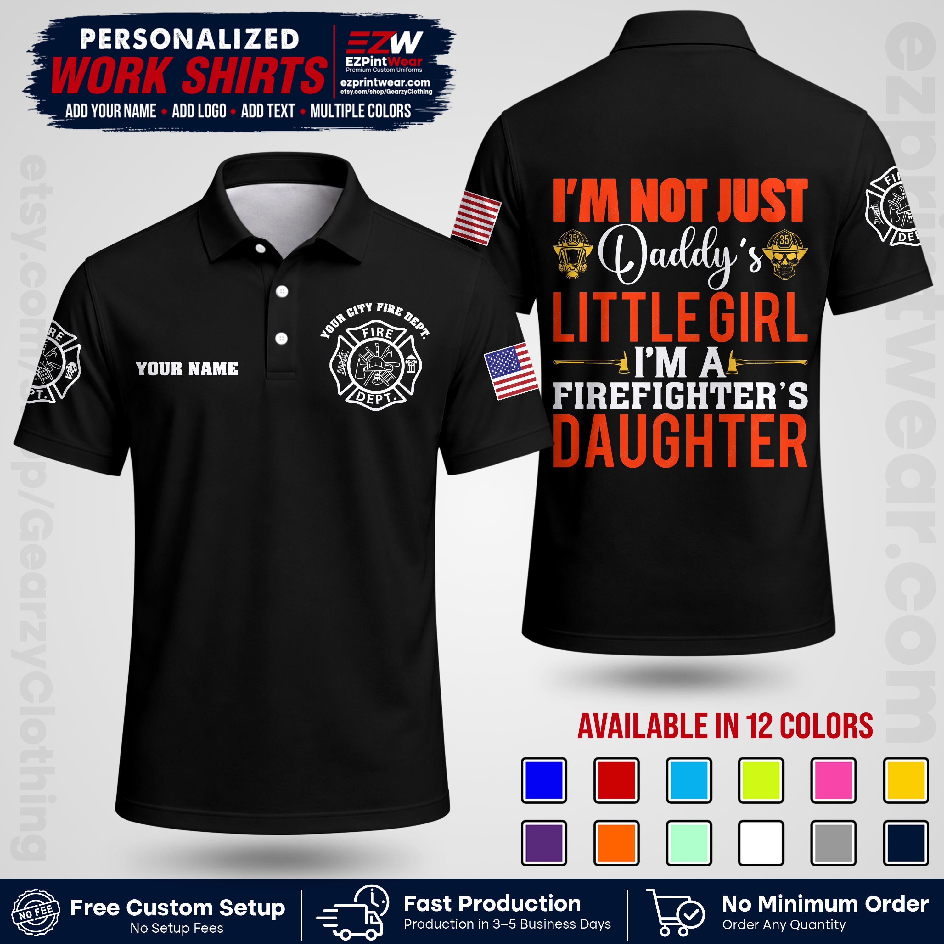 Custom Fire Department Shirt with Name, City Logo & Text | Firefighter Uniform | Button Up Work Shirt FF08