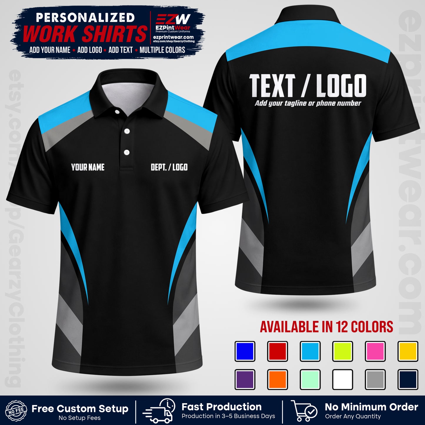 Custom All Over Print Work Uniform Shirt with Name, Logo & Text | Custom Hawaiian Shirt | Company Shirt | Employee Uniform UNF03
