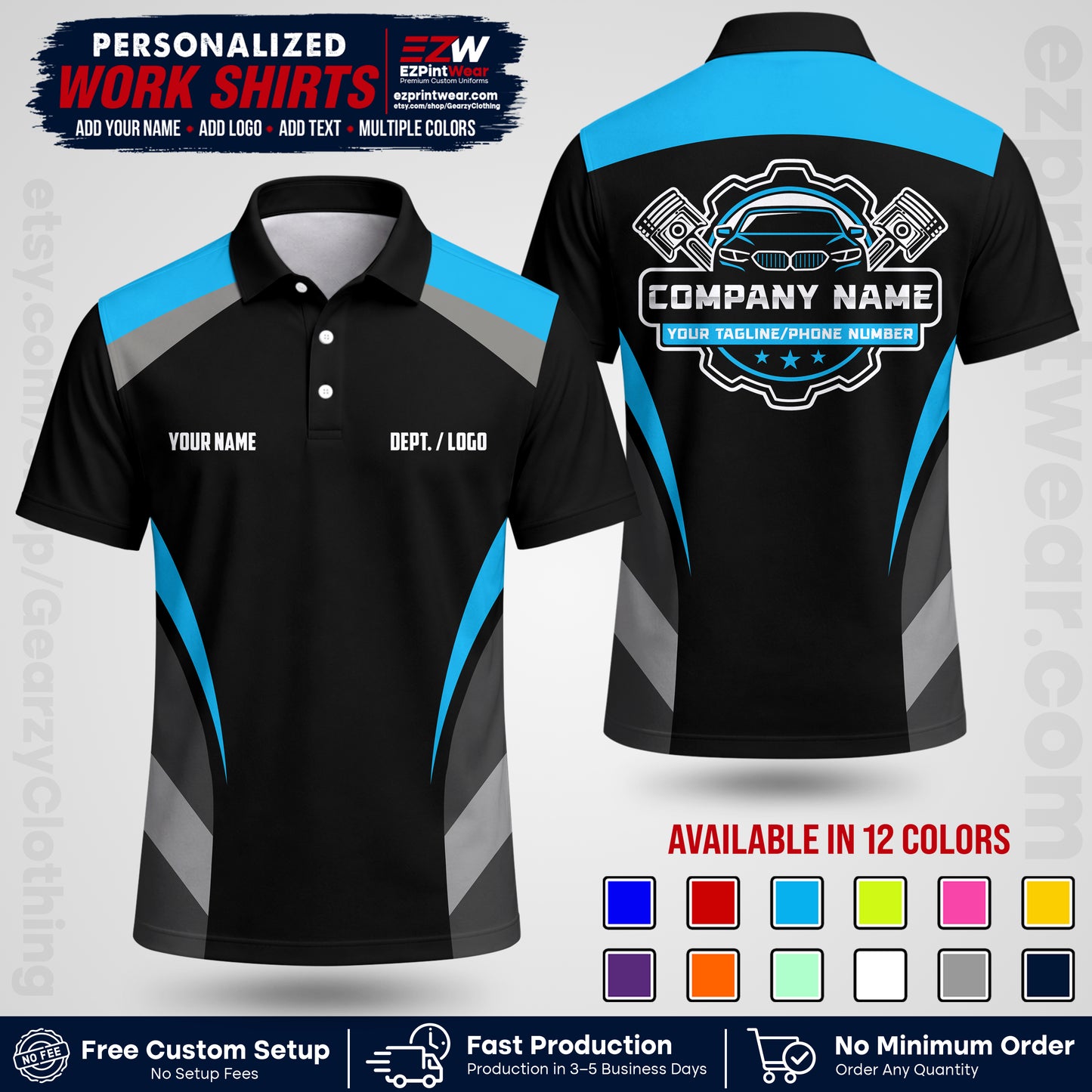 Custom Mechanic Work Shirt with Name, Logo & Text | Auto Shop Uniform | Workwear MCN 05