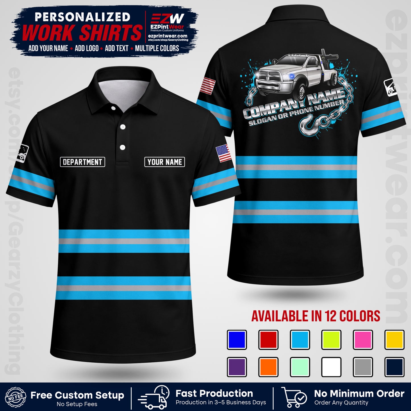 Custom Towing Workwear Uniform | Personalized Tow Truck Shirt | Non-Reflective Safety Stripe Apparel | Custom Towing Shirt | Tow Truck Apparel TW05