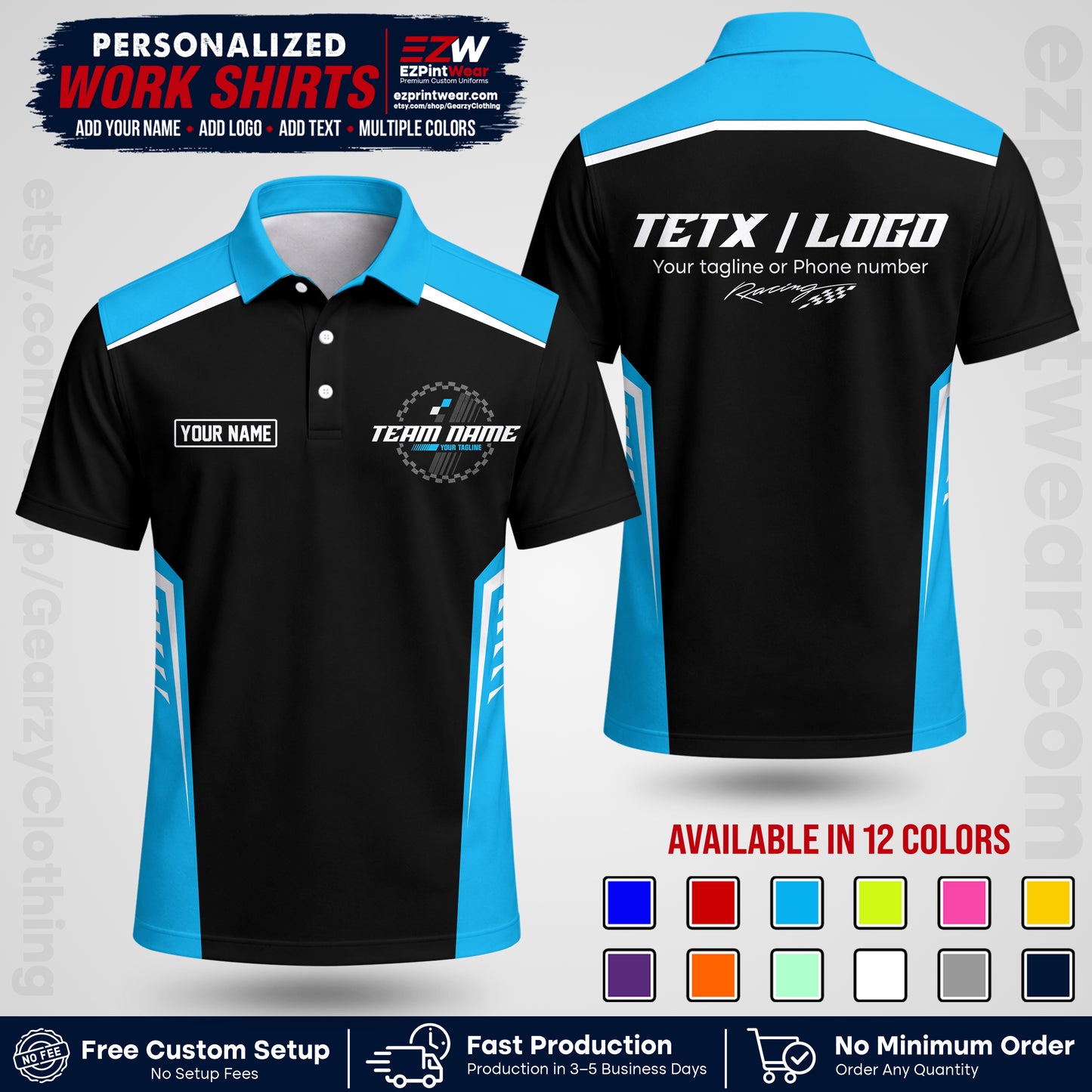 Custom Racing Shirt with Name, Logo & Text | Race Team Uniform | Crew Apparel RC07