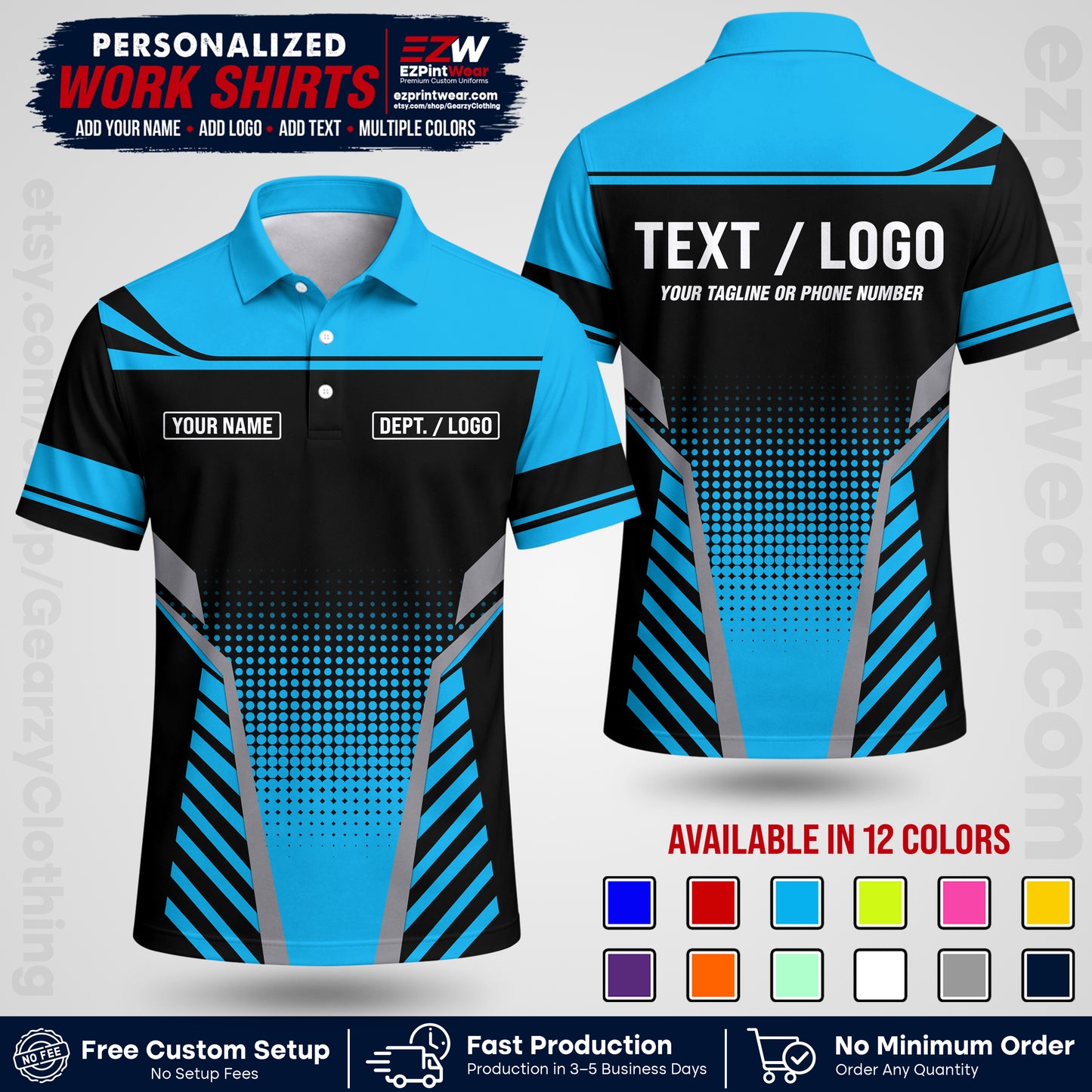 Custom All Over Print Work Uniform Shirt with Name, Logo & Text | Custom Hawaiian Shirt | Company Shirt | Employee Uniform UNF08