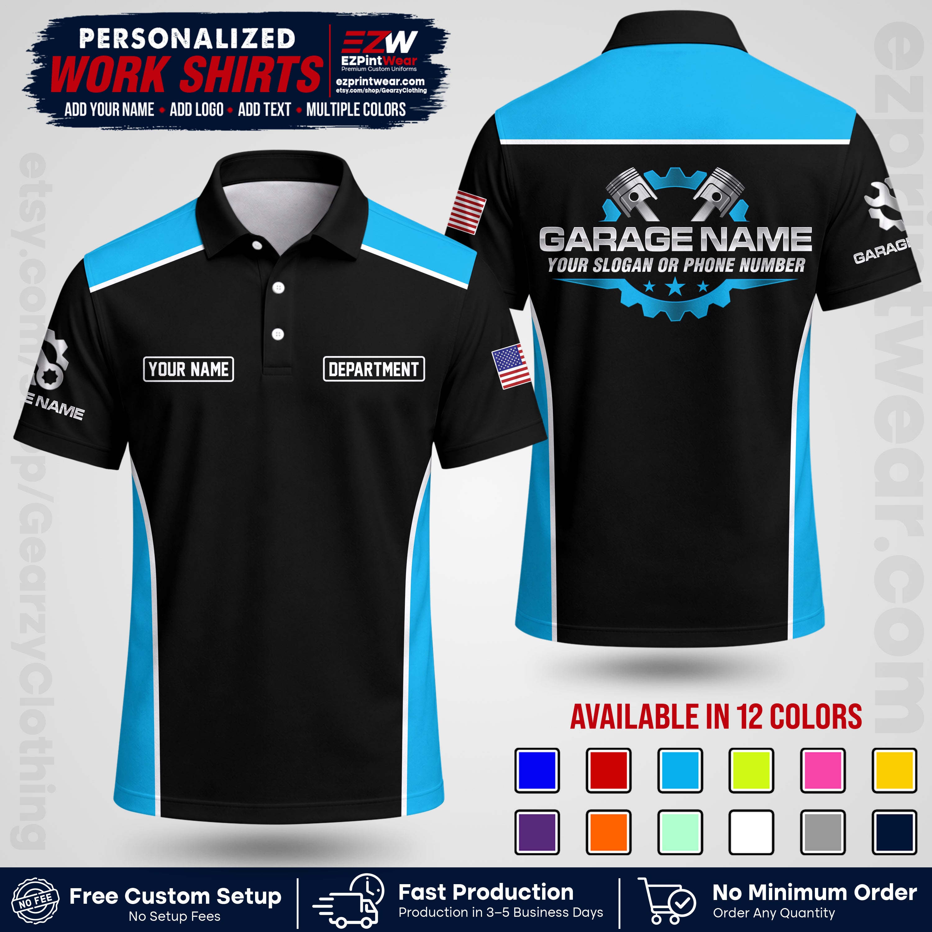 Custom Mechanic Work Shirt with Name, Logo & Text | Auto Shop Uniform | Workwear MCN 07