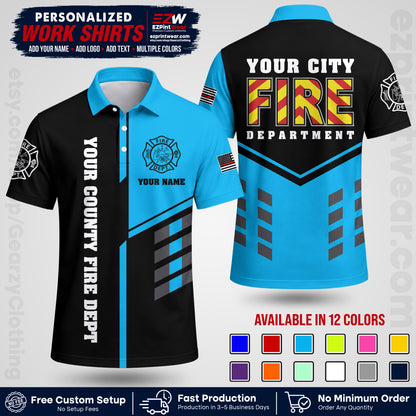 Custom Fire Department Shirt with Name, City Logo & Text | Firefighter Uniform | Button Up Work Shirt FF06