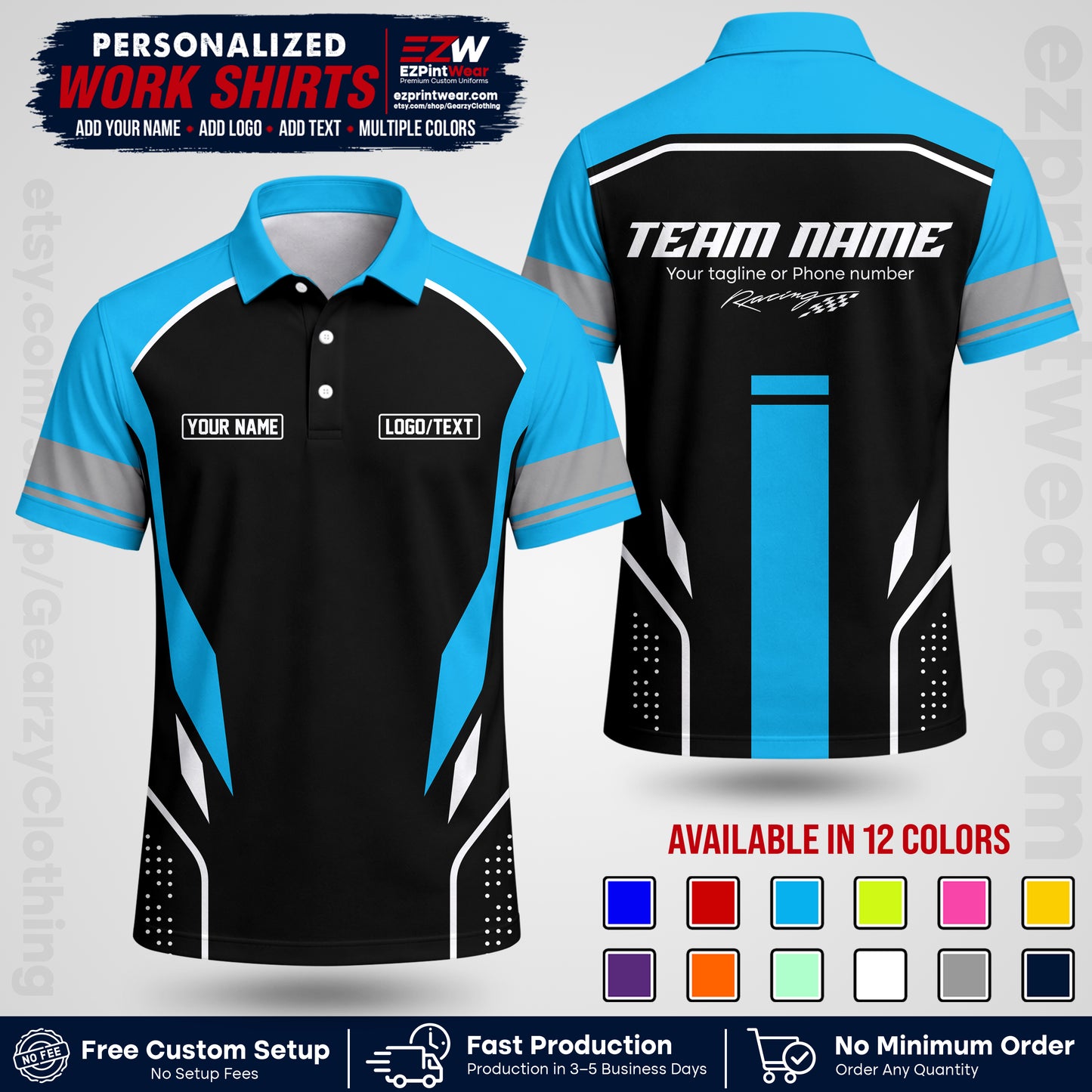 Custom Racing Shirt with Name, Logo & Text | Race Team Uniform | Crew Apparel RC06