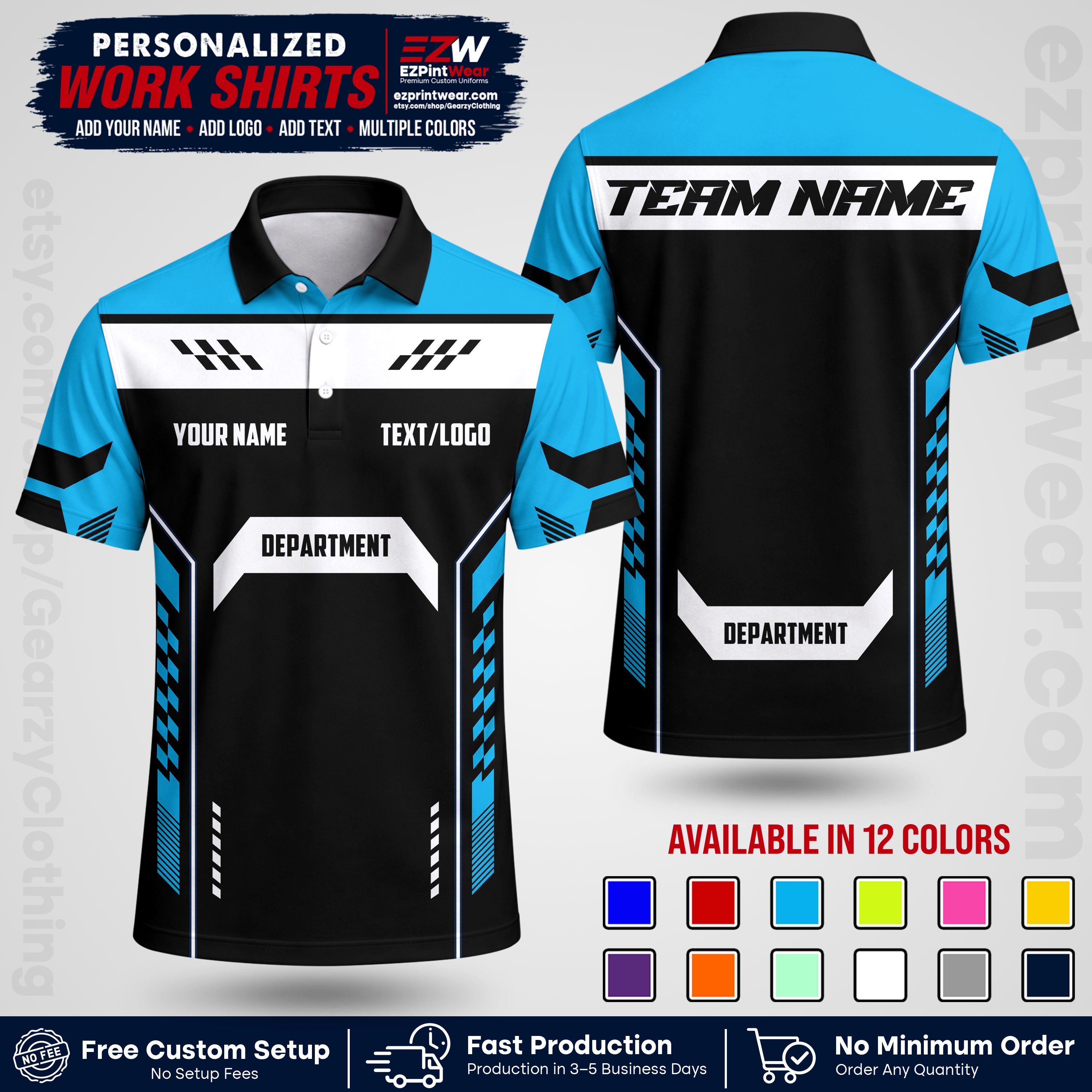 Custom All Over Print Work Uniform Shirt with Name, Logo & Text | Custom Hawaiian Shirt | Company Shirt | Employee Uniform UNF18