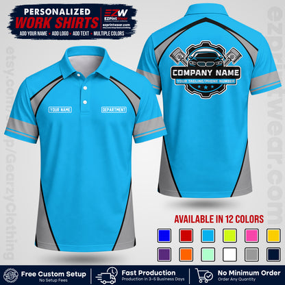 Custom Mechanic Work Shirt with Name, Logo & Text | Auto Shop Uniform | Workwear MCN 09