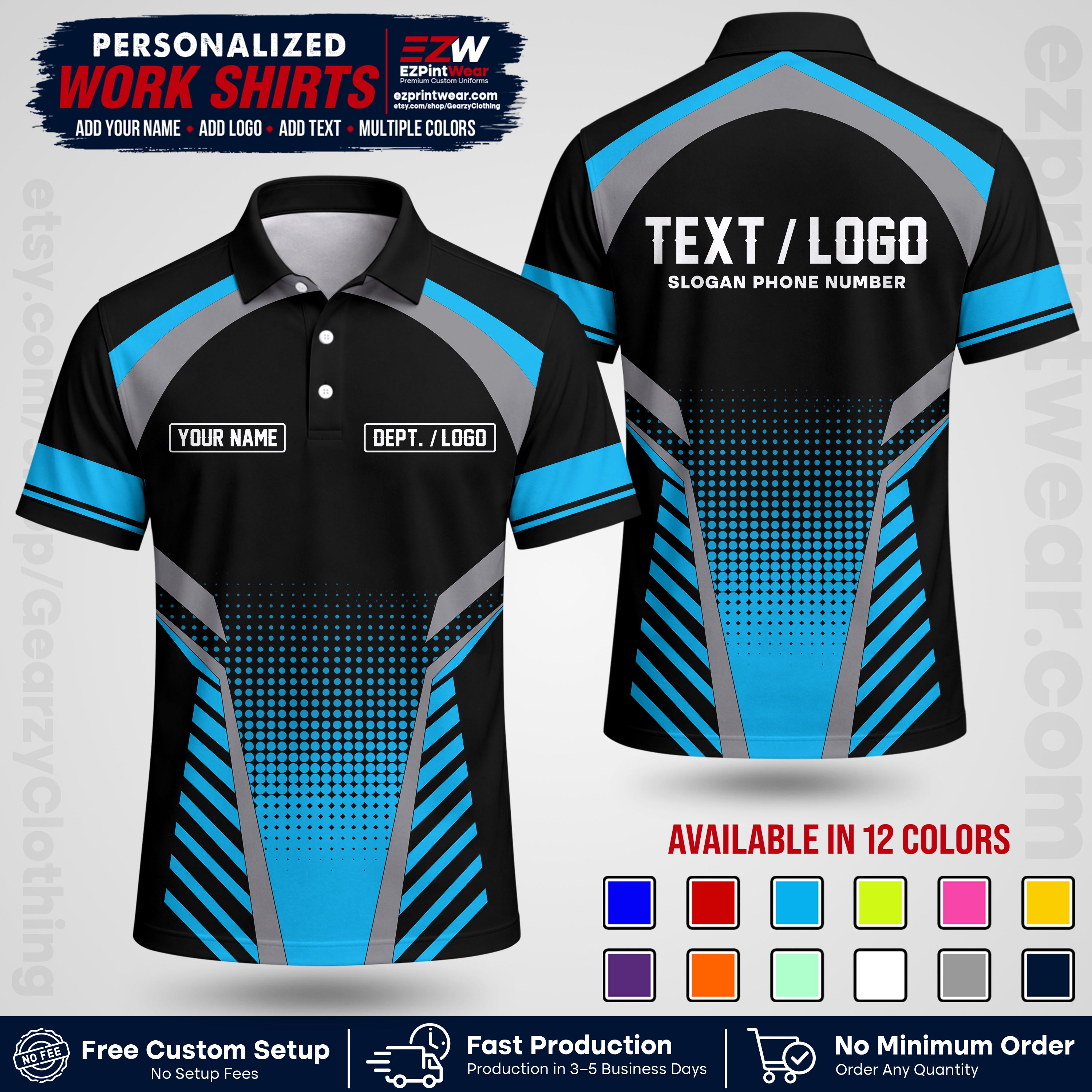 Custom All Over Print Work Uniform Shirt with Name, Logo & Text | Custom Hawaiian Shirt | Company Shirt | Employee Uniform UNF19