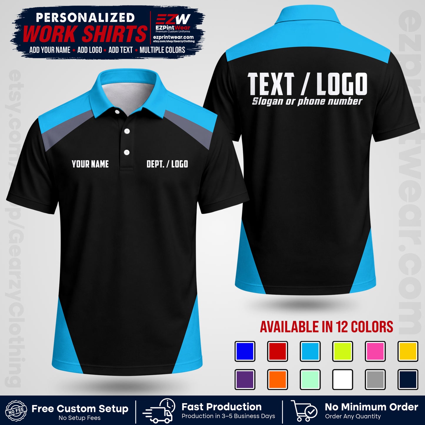 Custom All Over Print Work Uniform Shirt with Name, Logo & Text | Custom Hawaiian Shirt | Company Shirt | Employee Uniform UNF02