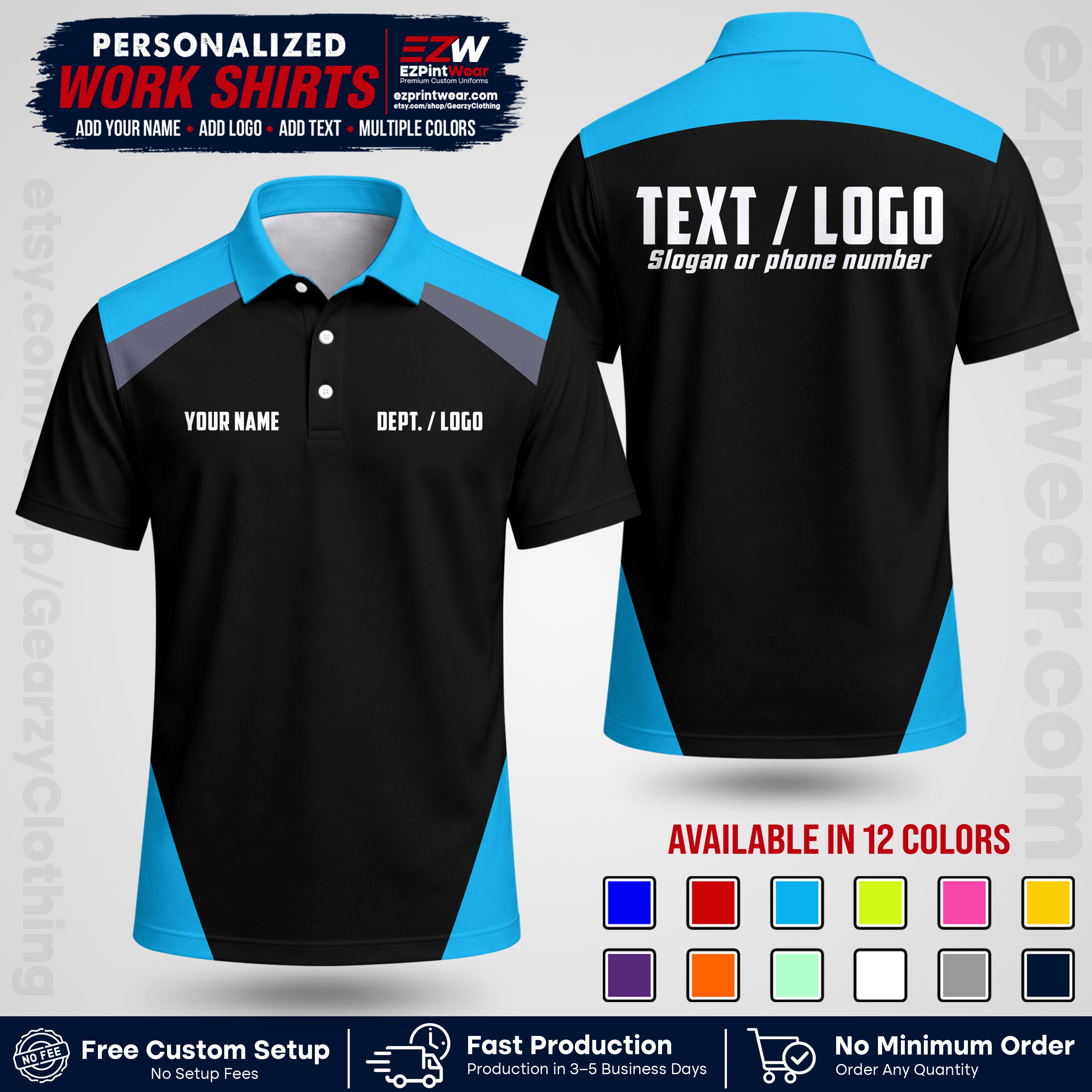Custom All Over Print Work Uniform Shirt with Name, Logo & Text | Custom Hawaiian Shirt | Company Shirt | Employee Uniform UNF02