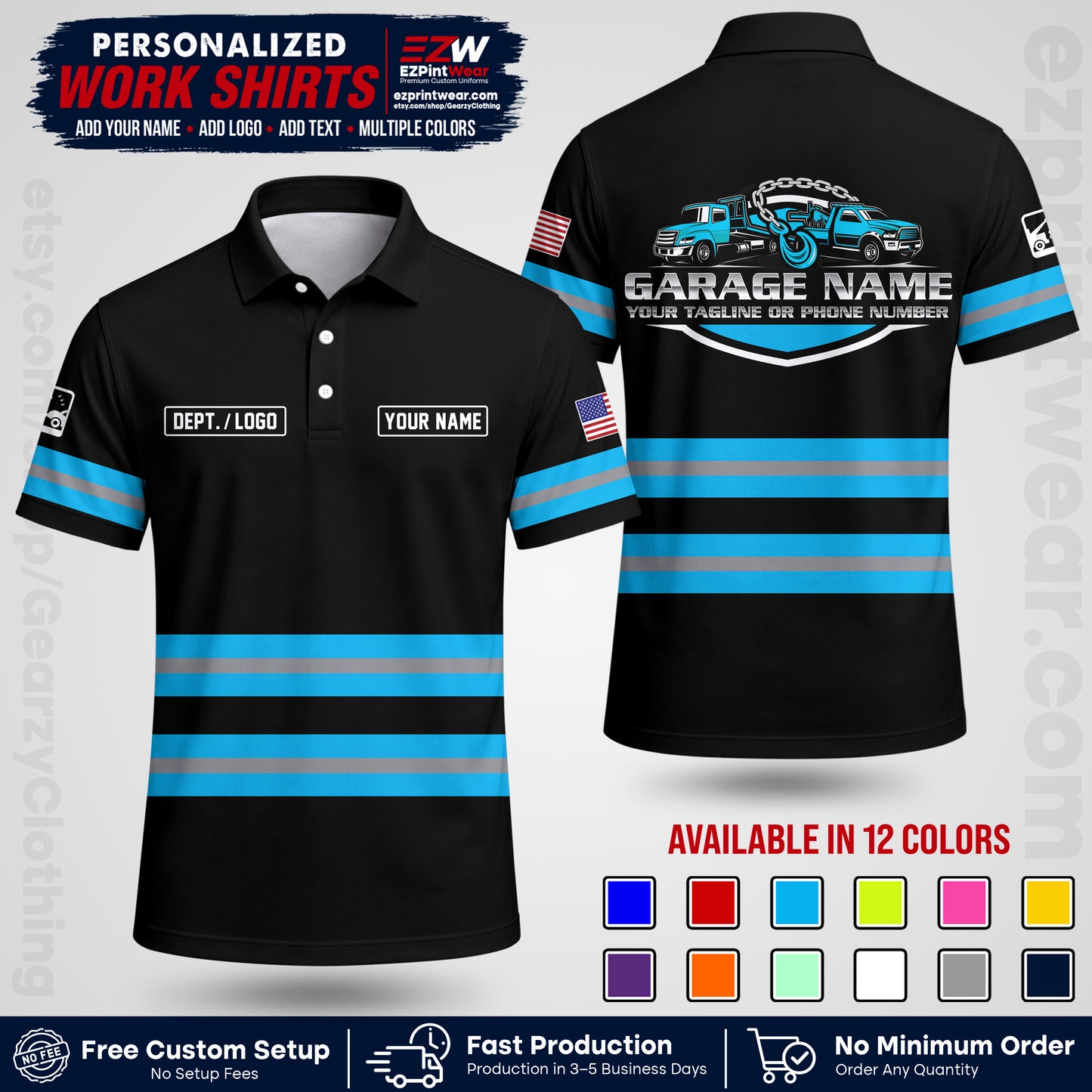 Custom Towing Workwear Uniform | Personalized Tow Truck Shirt | Non-Reflective Safety Stripe Apparel | Custom Towing Shirt | Tow Truck Apparel TW03