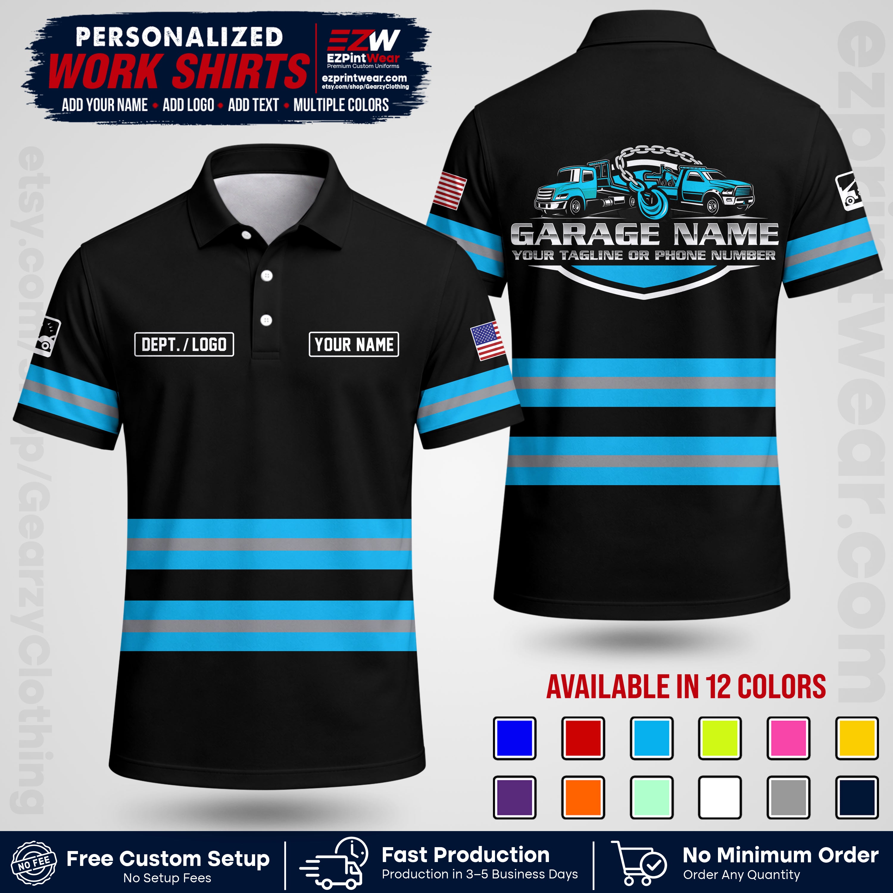 Custom Towing Workwear Uniform | Personalized Tow Truck Shirt | Non-Reflective Safety Stripe Apparel | Custom Towing Shirt | Tow Truck Apparel TW03
