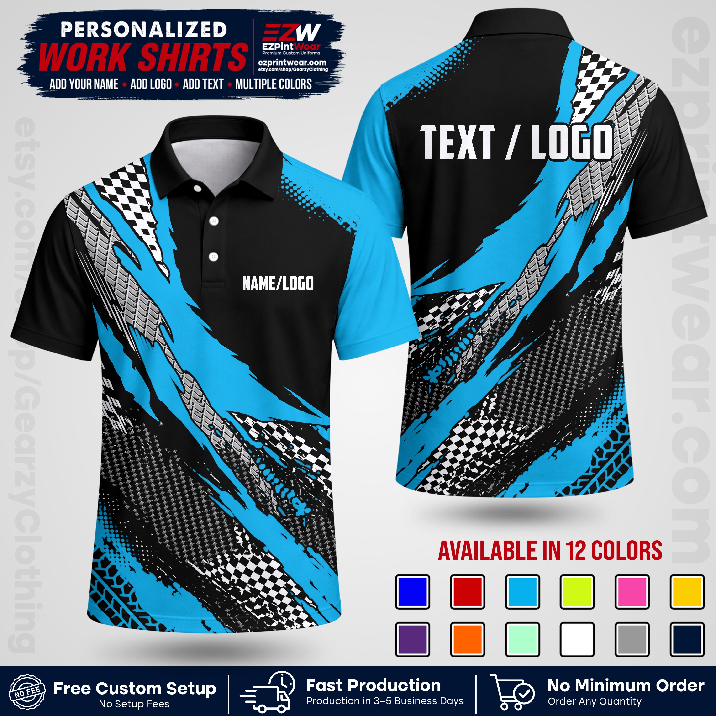 Custom Racing Shirt with Name, Logo & Text | Race Team Uniform | Crew Apparel RC05