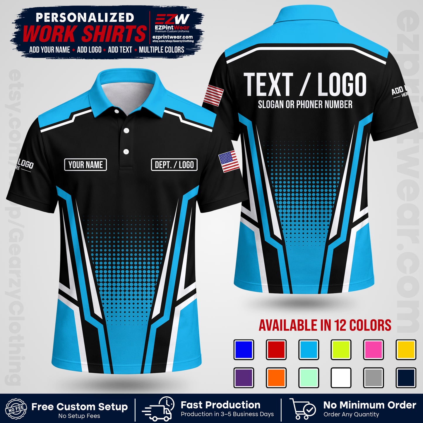 Custom All Over Print Work Uniform Shirt with Name, Logo & Text | Custom Hawaiian Shirt | Company Shirt | Employee Uniform UNF17