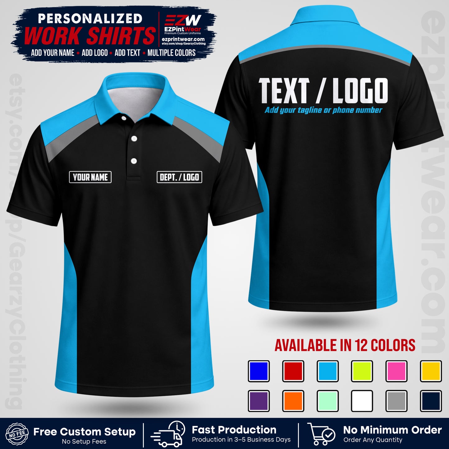 Custom All Over Print Work Uniform Shirt with Name, Logo & Text | Custom Hawaiian Shirt | Company Shirt | Employee Uniform UNF04