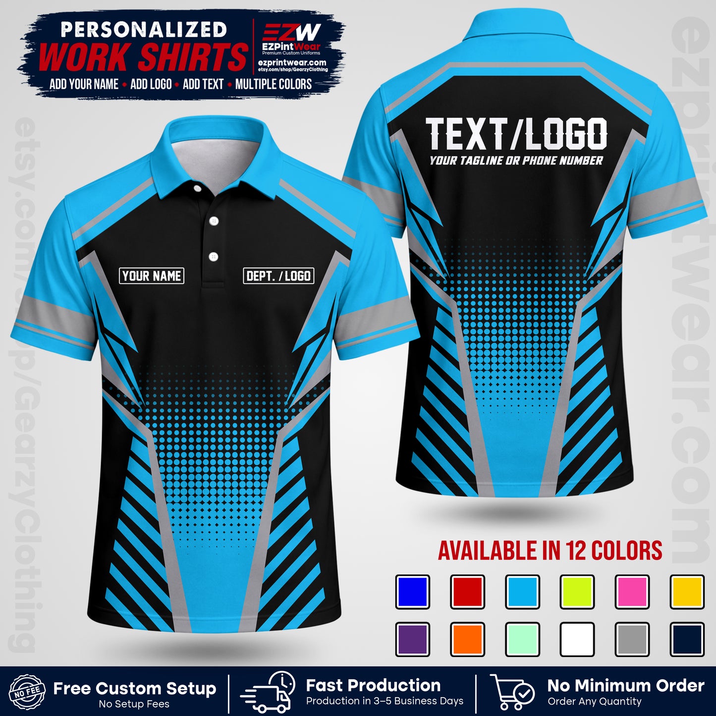 Custom All Over Print Work Uniform Shirt with Name, Logo & Text | Custom Hawaiian Shirt | Company Shirt | Employee Uniform UNF14