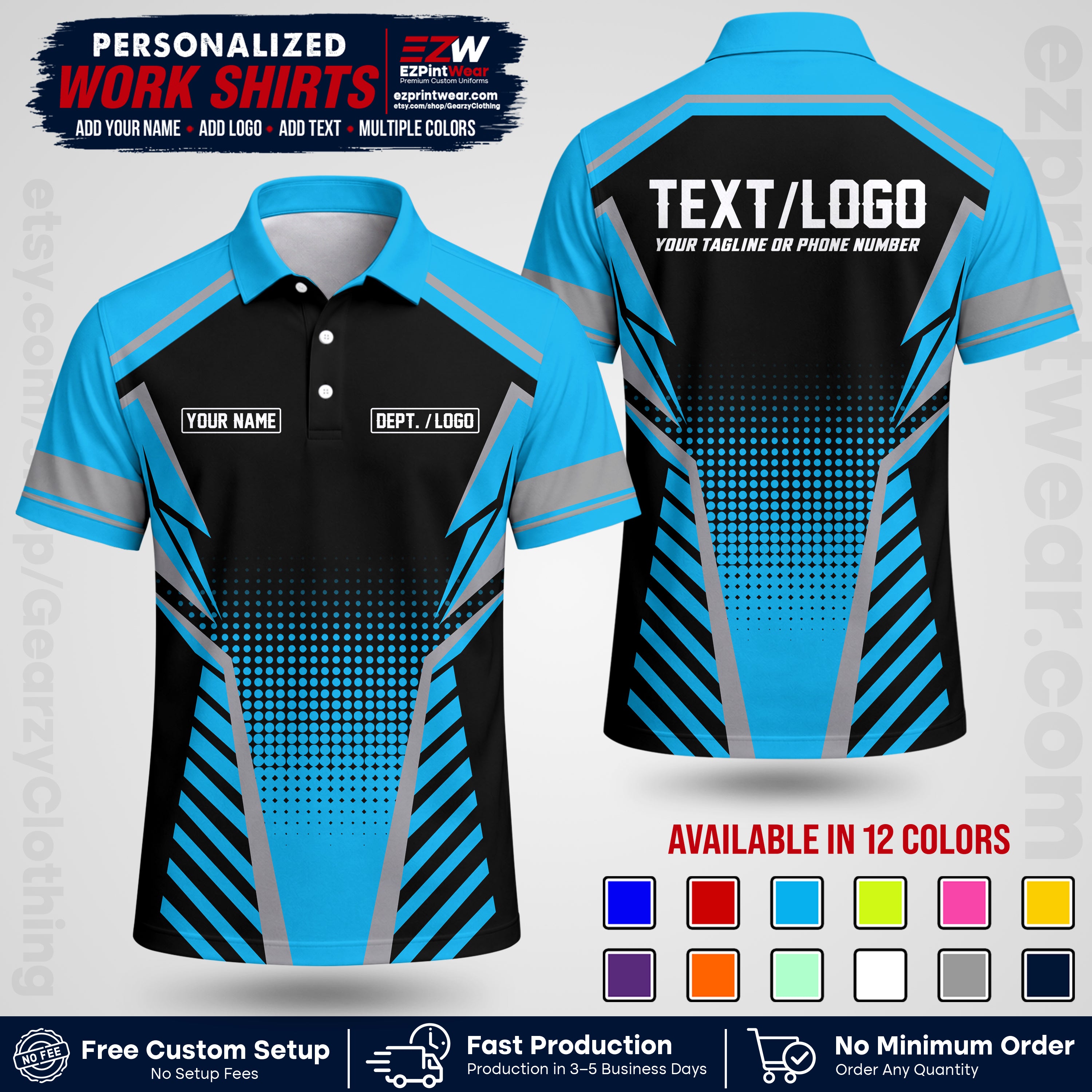Custom All Over Print Work Uniform Shirt with Name, Logo & Text | Custom Hawaiian Shirt | Company Shirt | Employee Uniform UNF14