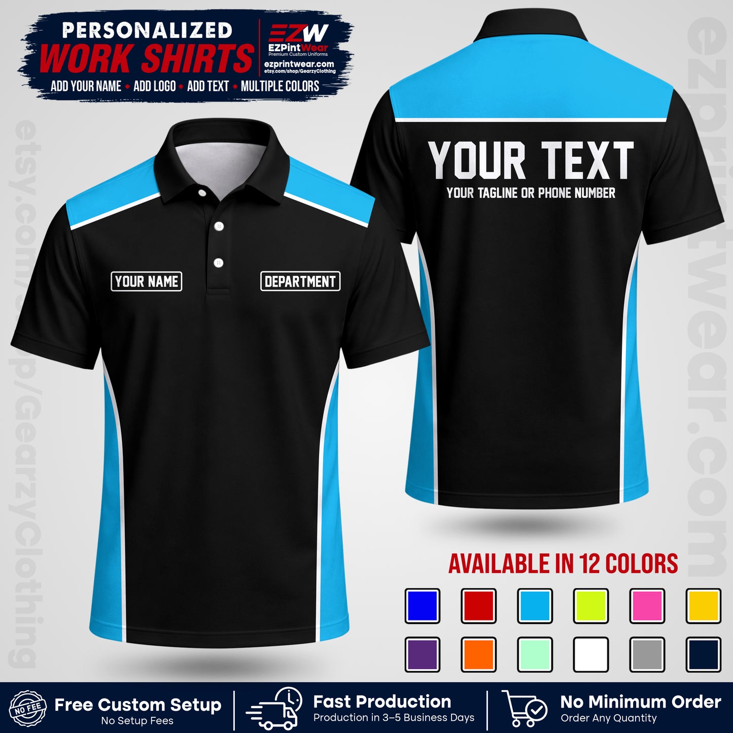 Custom All Over Print Work Uniform Shirt with Name, Logo & Text | Custom Hawaiian Shirt | Company Shirt | Employee Uniform UNF12