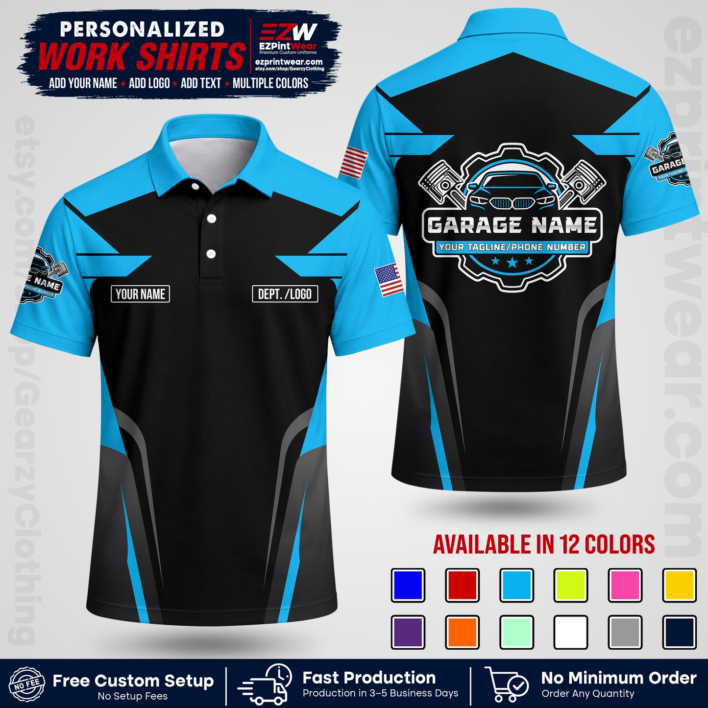 Custom Mechanic Work Shirt with Name, Logo & Text | Auto Shop Uniform | Workwear MCN 04